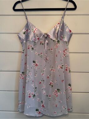 Victoria Secret Floral Satin Chemise Slip Dress Flyaway- Lavender Pink
